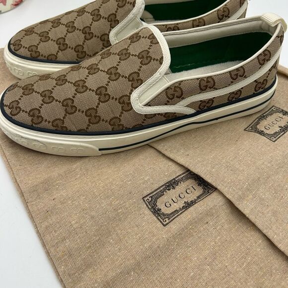 Men's Gucci GG canvas slip on sneakers size 8 fits 9 US. PRISTINE - Picture 10 of 11